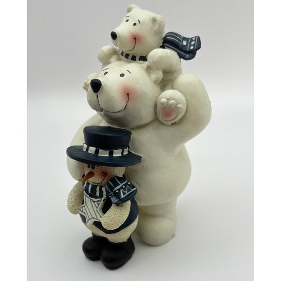 Vintage Polar Bears with Snowman Christmas Figurine Piggy Back Ride - Picture 5 of 8